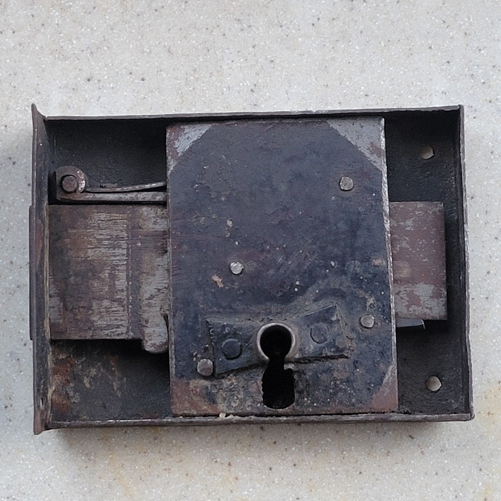 Antique Rusty Primitive Small Iron Lock with Key