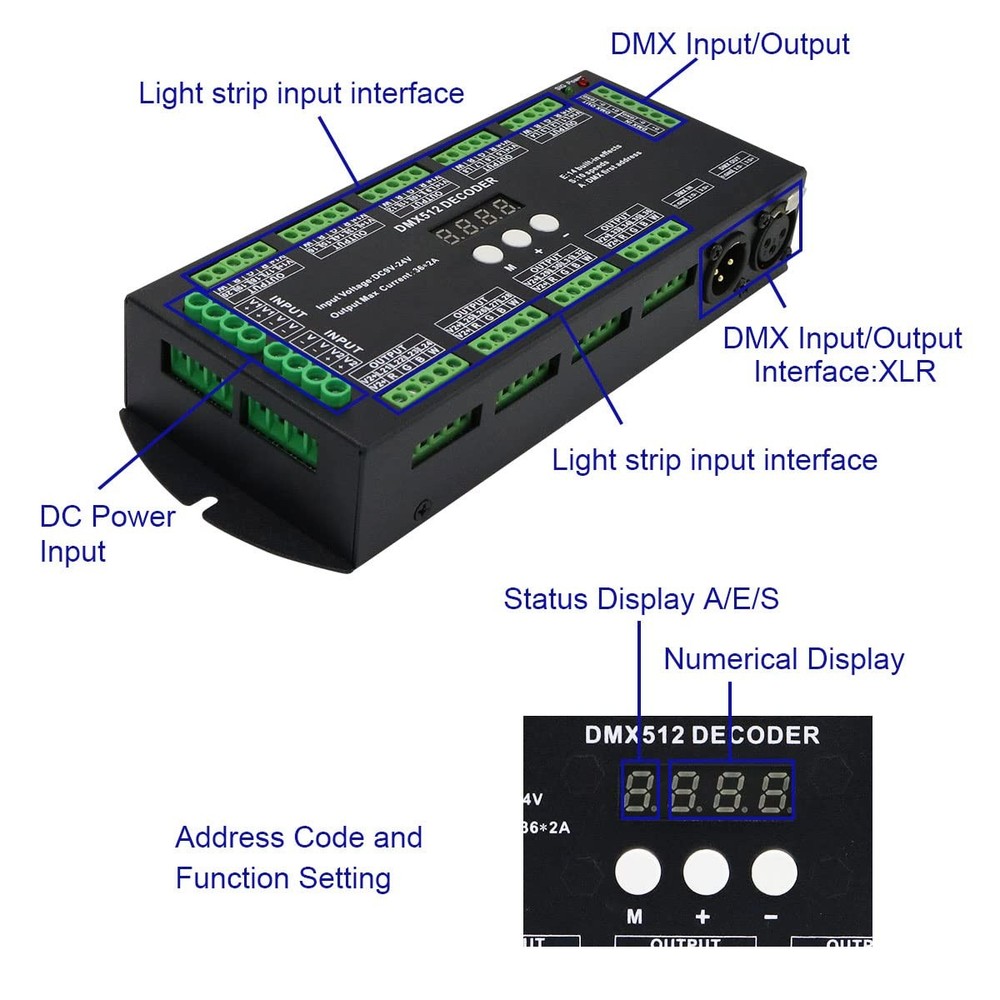 AKEPO 36CH DMX RGBW LED Digital Display Decoder, DMX512 Controller for RGBW LED