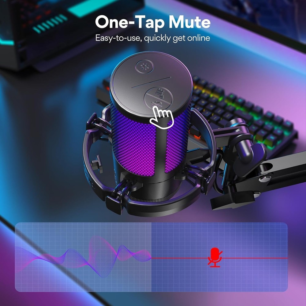 Professional USB Microphone with Mute & Gain Control for Gaming & Podcasting