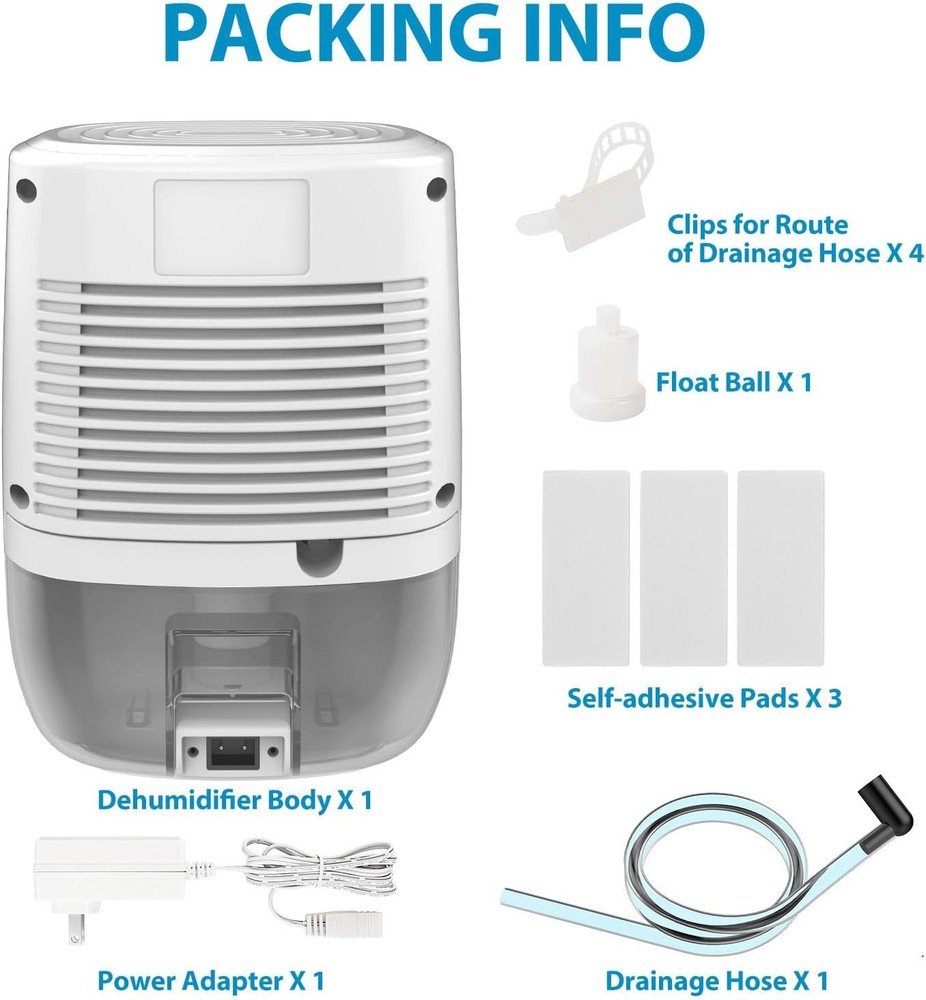 Small Portable Dehumidifier with Drain Hose Continuous Drainage Auto-OFF