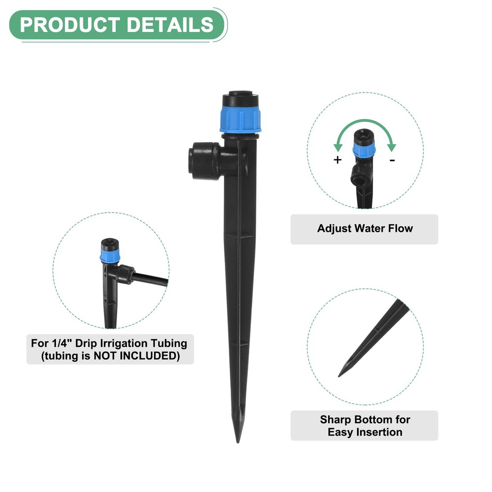 10-Pack Drip Irrigation Emitters, Adjustable 360 Degree Drippers, Blue