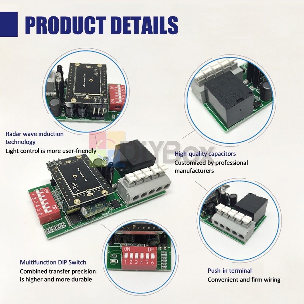 Microwave Radar Motion Sensor Switch Adjust Delay Illuminance Distance 110V–220V