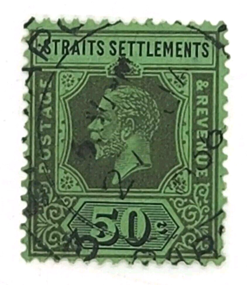 Straits Settlements Postage & Revenue 50 Cent Stamp, Used Never hinged