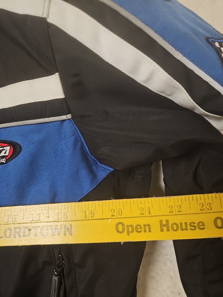 Firstgear Motorcycle Jacket Small Blue Black Embroidered Patches Safe Hypertex