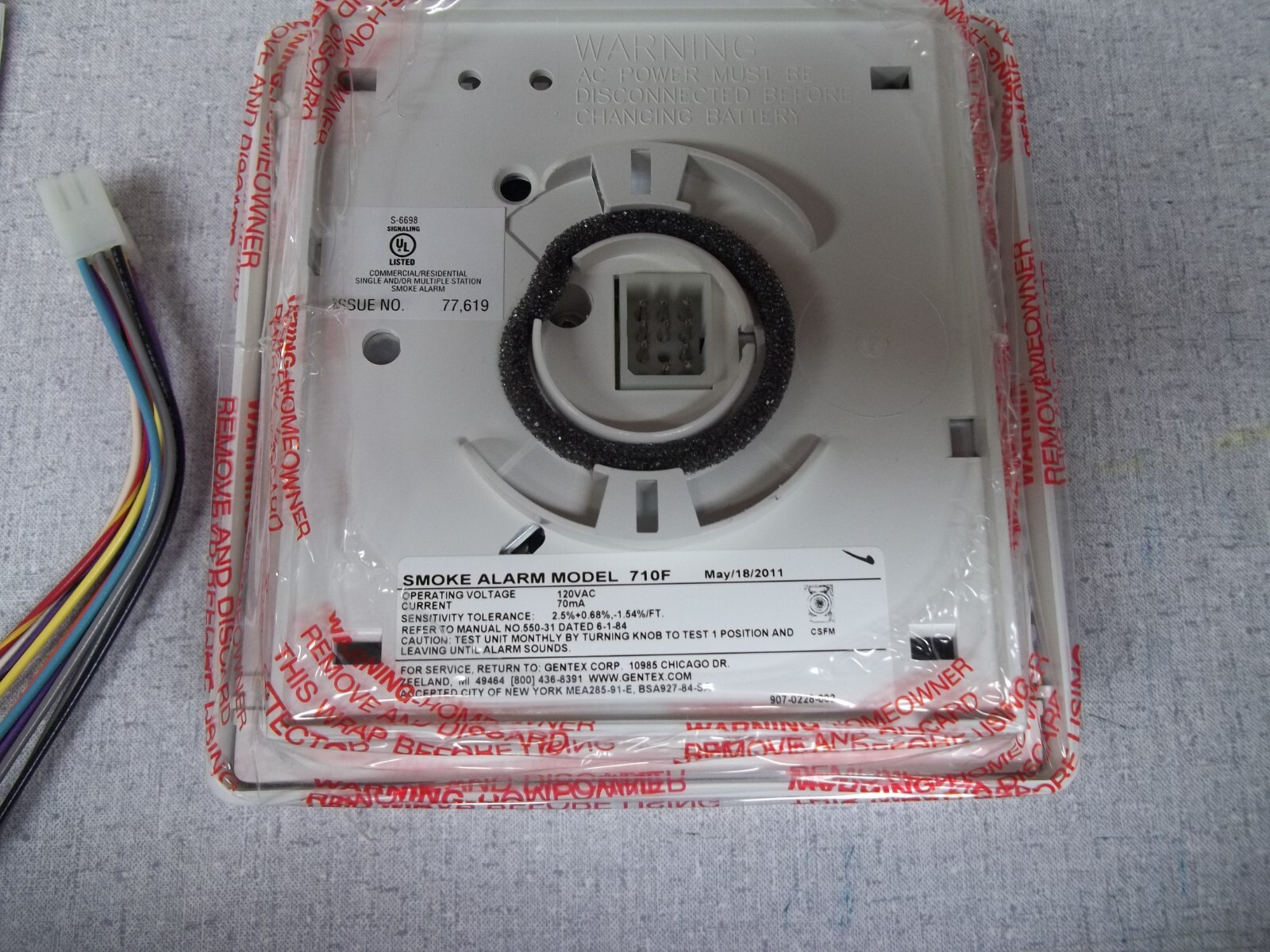 Gentex Photoelectric Smoke Alarm With Piezo, Model 710F, part# 907-0228-002