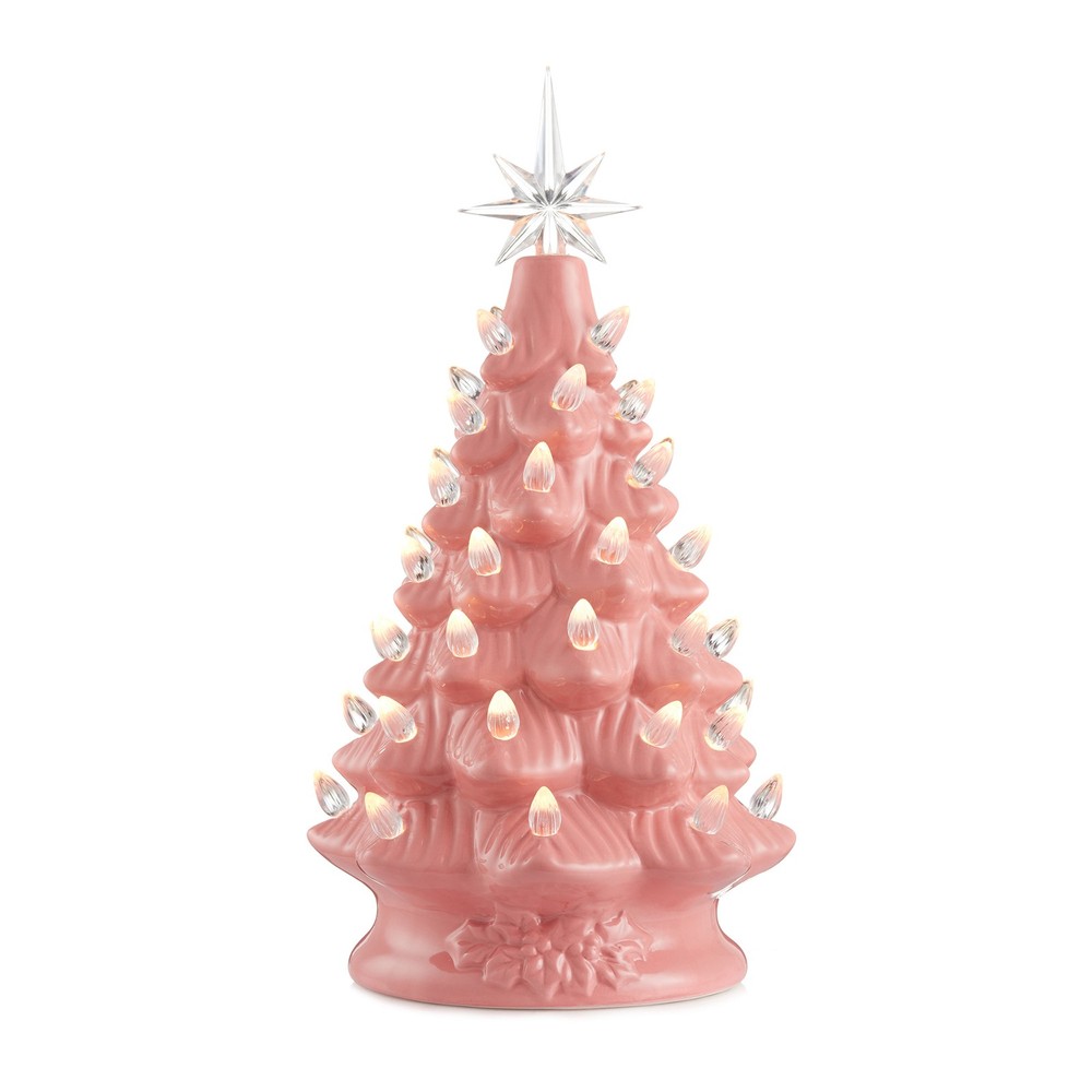 12" Pre-Lit Pink  Ceramic Tree Hand-Painted Tabletop with Lights