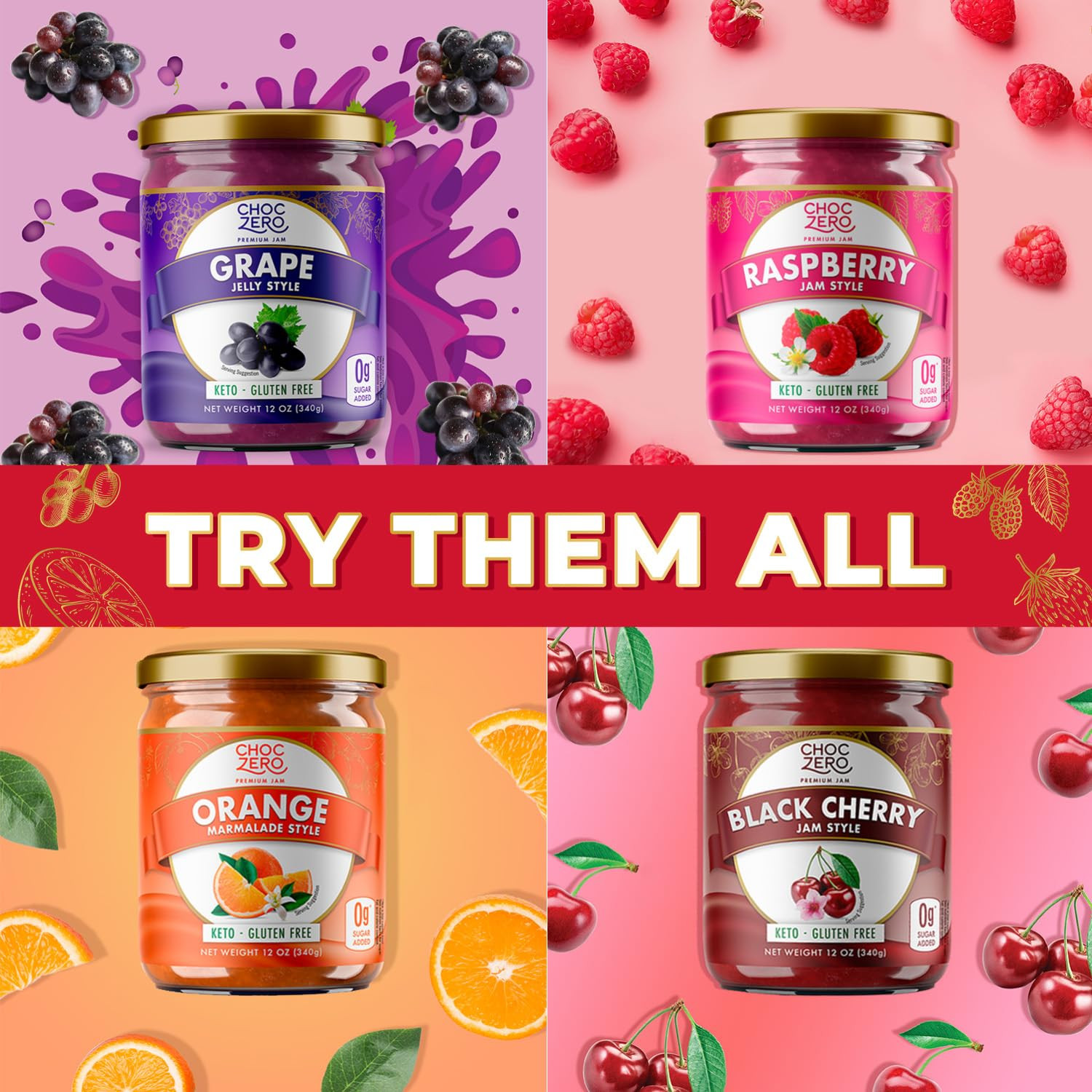 Choczero Keto Strawberry Fruit Spread, No Sugar Added, Keto Friendly, All Natura