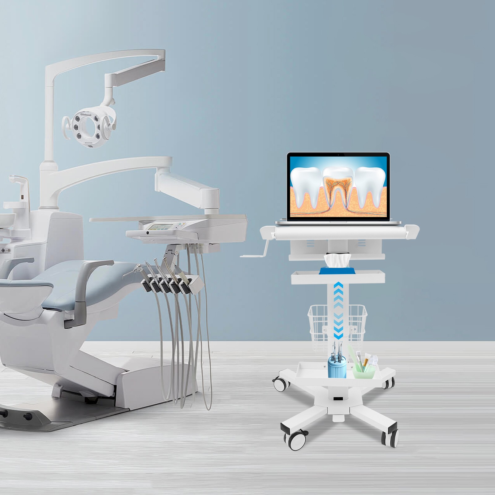 Medical Laptop Workstation Cart Dental Medical Cart Trolley w/ Scanner Holder