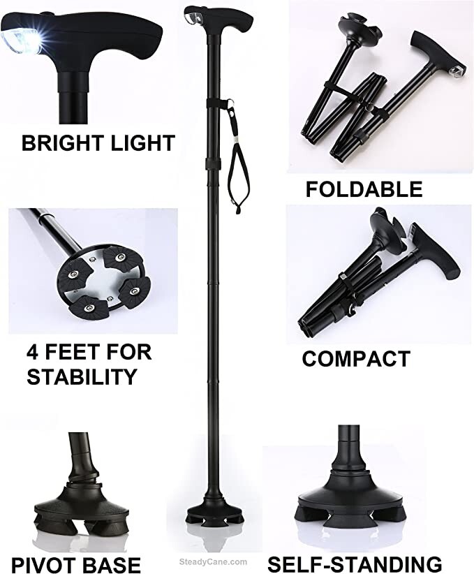 Self-Standing Cane, Short Cane, Best Walking Cane, Adjustable, Foldable