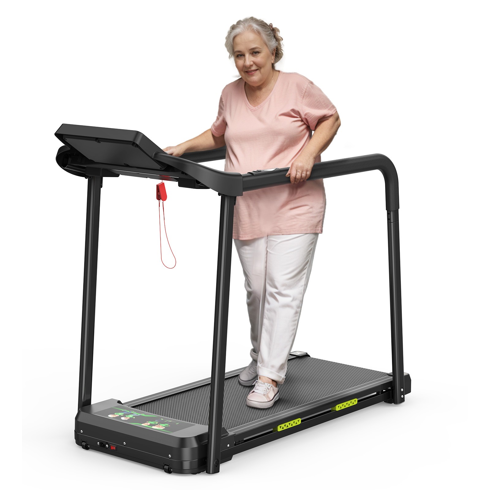 Walking Treadmill for Seniors with Extended Handrails & Deck APP Control 300 LBS