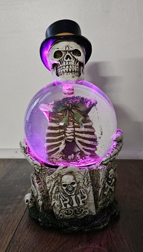 Cracker Barrel Halloween Glitter Skeleton Lighted Globe 10.5"