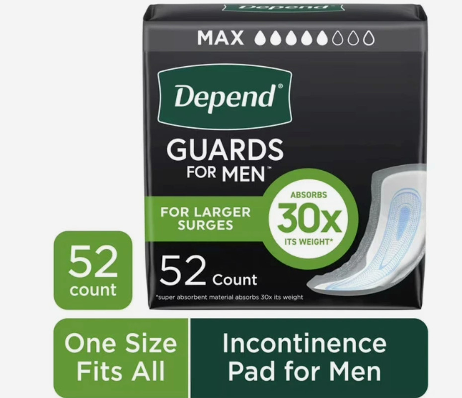 Depend Guards Incontinence Pads for Men, Maximum Absorbency, 52 Count Free Ship