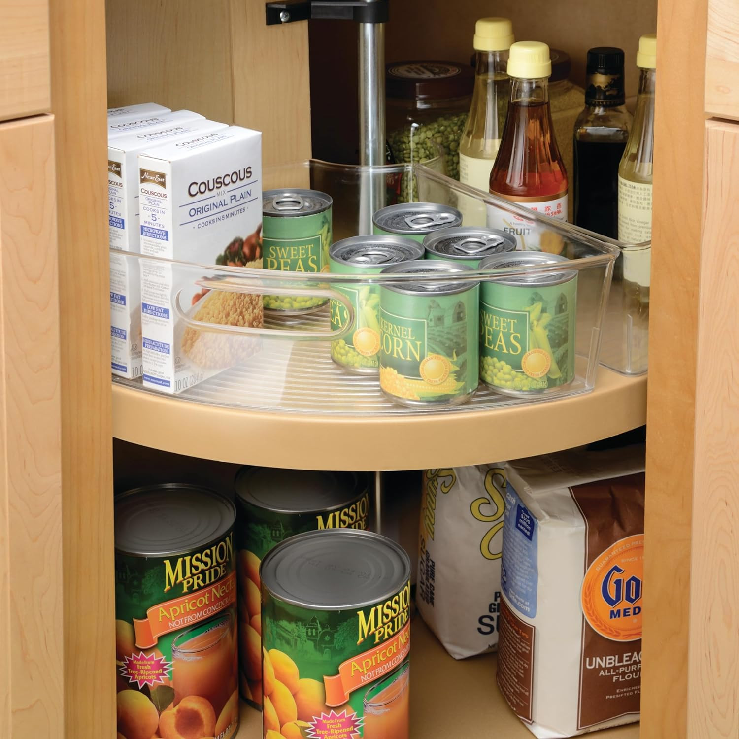 Clear Plastic 1/4 Wedge Bin for Corner Lazy Susan Cabinet, Kitchen Cabinet Organ