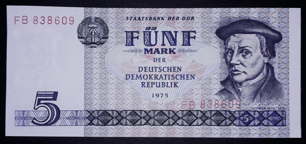 Germany"Democratic" 5 mark banknote,1975year,unc