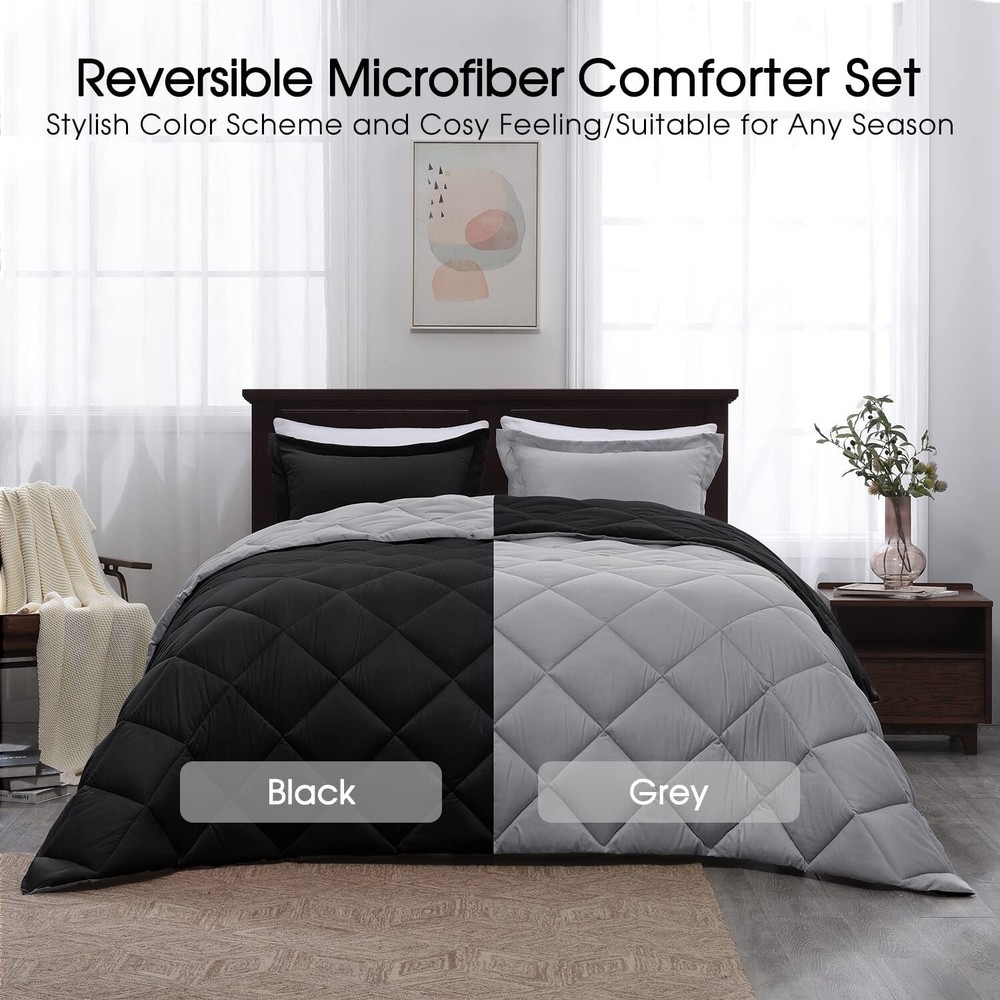Basic Beyond Down Alternative Comforter Set Reversible Queen Black/Gray