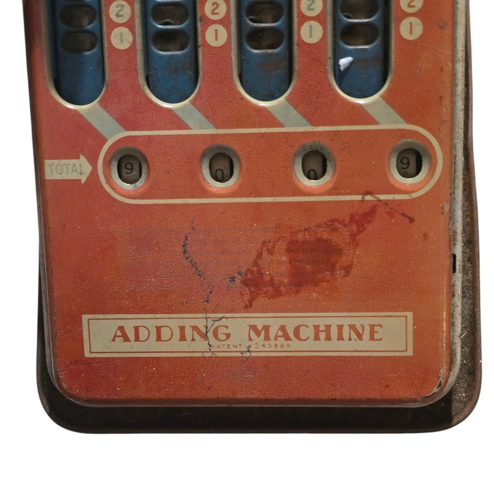 Vintage Tin Wolverine USA Red & Blue Metal Math Toy Adding Machine