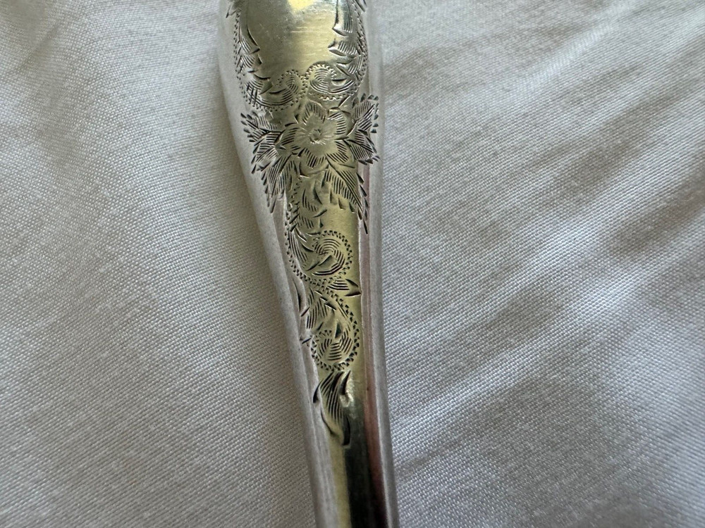 Antique Sterling Silver Handle Button Hook Engraved Scrolling and Flower Design