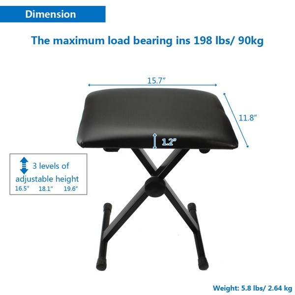 Adjustable Folding Piano Bench Stool Seat Black