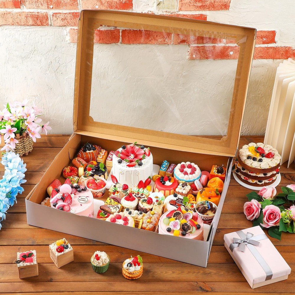 10 Pcs Full Sheet Cake Box with Window Large Bakery Boxes Corrugated Rectangl...