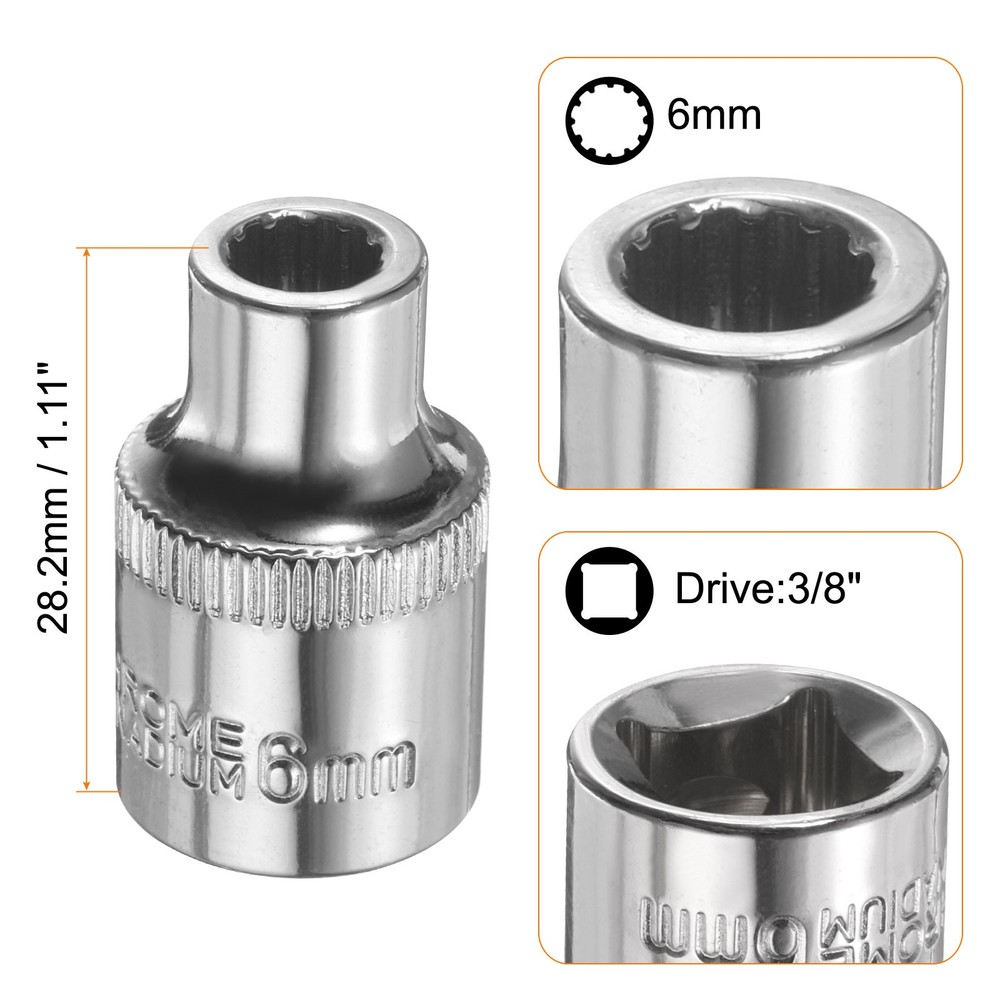 12 Points Socket 3/8" Drive 6mm Metric Shallow Impact Socket