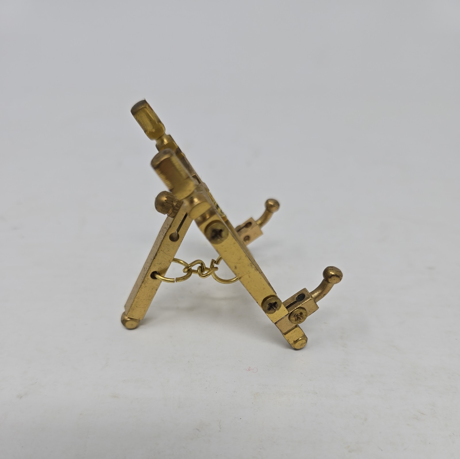 Vintage Solid Brass Gold Tabletop Display Easel Stand Folding 2.75" x 2.5"