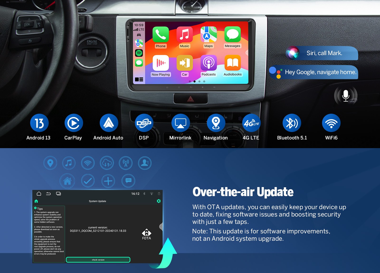 VWX6S Android 9" QLED 6+64GB for VW Tiguan Car Stereo Radio CarPlay GPS+CAM+DVR