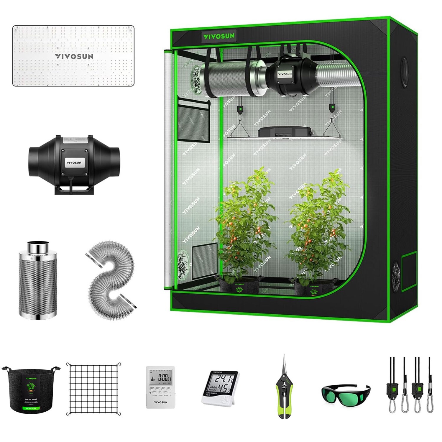 VIVOSUN 4x2ft Complete Grow Tent System 4" Inline Duct Fan VS2000 LED Grow Light