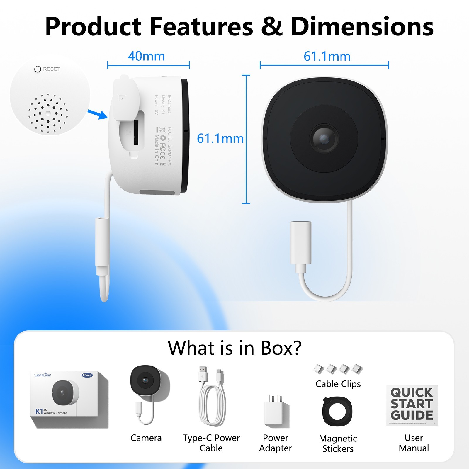 Wansview 3MP 2K Window Camera, 2.4Ghz Wifi Indoor Cameras for Home Security NEW