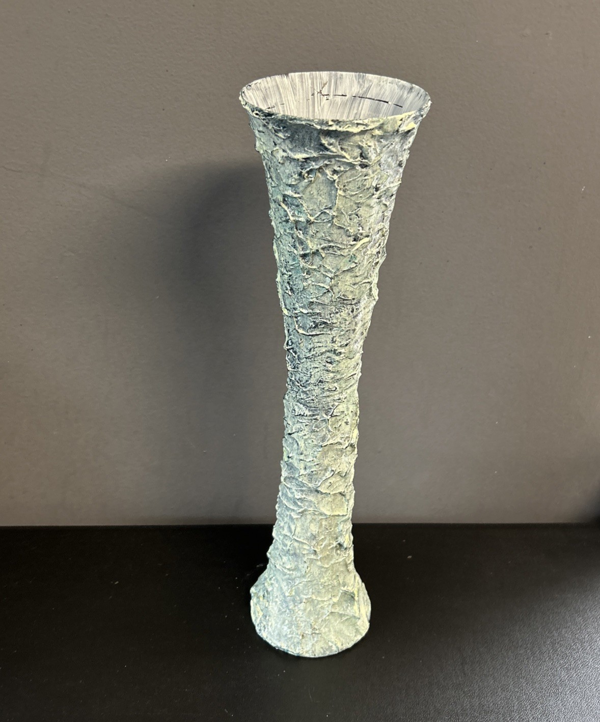 Upcycled Tall Vase Grunge Moody Textured Painted White Waxed Resin Blend 15”