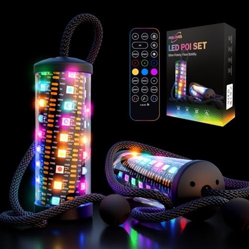 USB Rechargeable LED Poi Stick - 241 Light Modes, Customizable Colors for Rave &