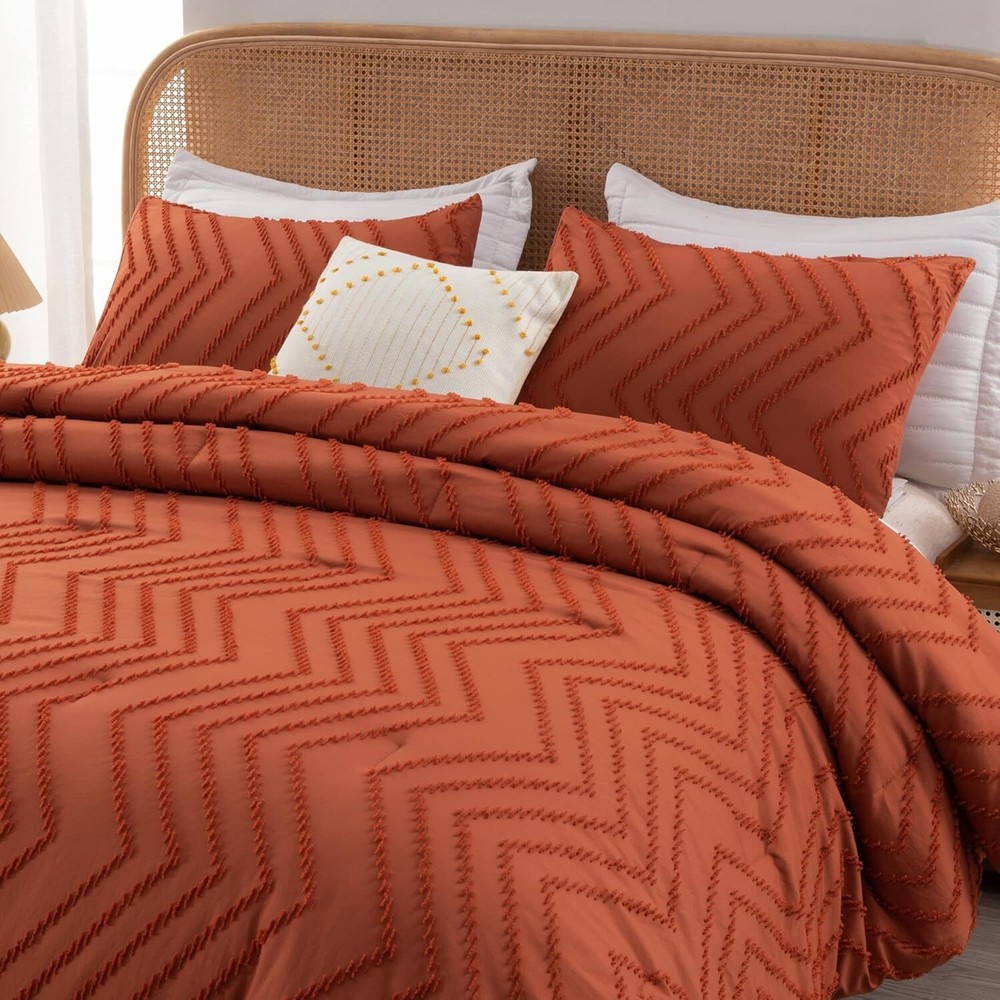 Burnt Orange Comforter Set, Lightweight Fall Tufted Bedding Set king