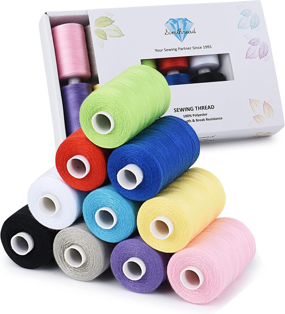 All Purpose Sewing Thread, 10 Spool Assorted Color 1000 Yards Each Bobbin Polyes