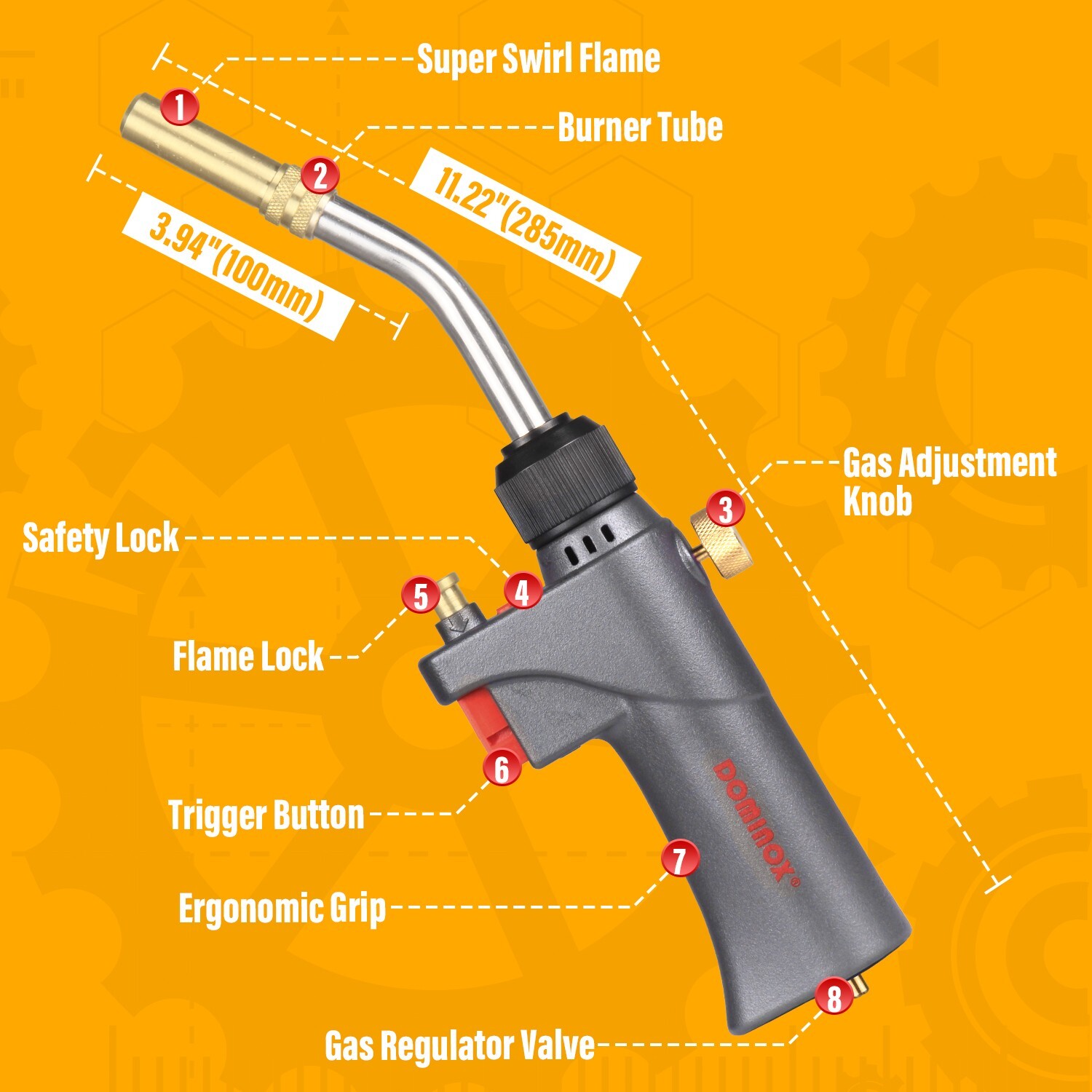 DOMINOX Propane Torch Head, High Intensity Torch Head Trigger Start Gas Tor