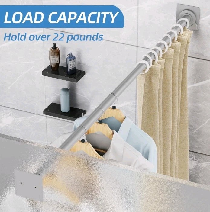 Matte Silver Shower Curtain Rod,1 Inch Diameter Stainless Steel Adjustable Sp...