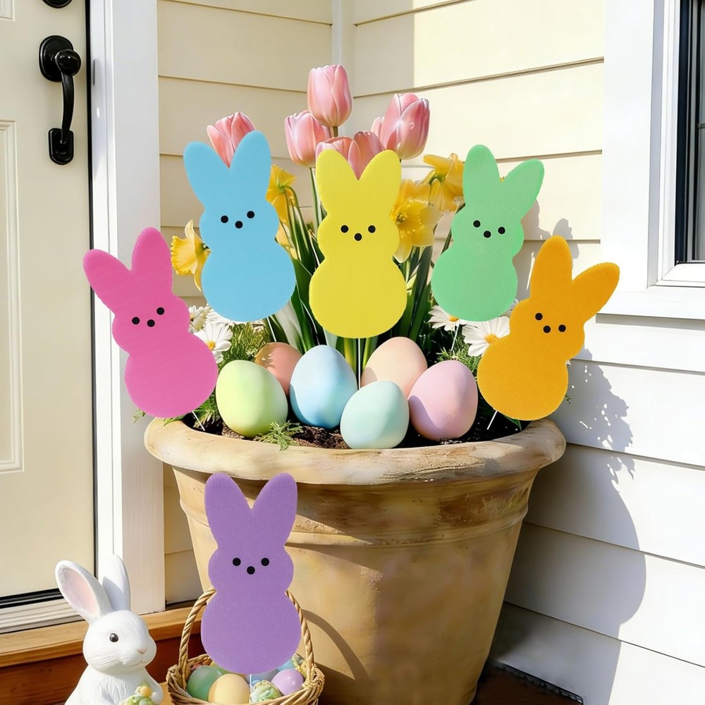 Easter Tree Decorations Big Bunny Picks, 12 Pcs 10 Inch Colorful Easter Tree Top