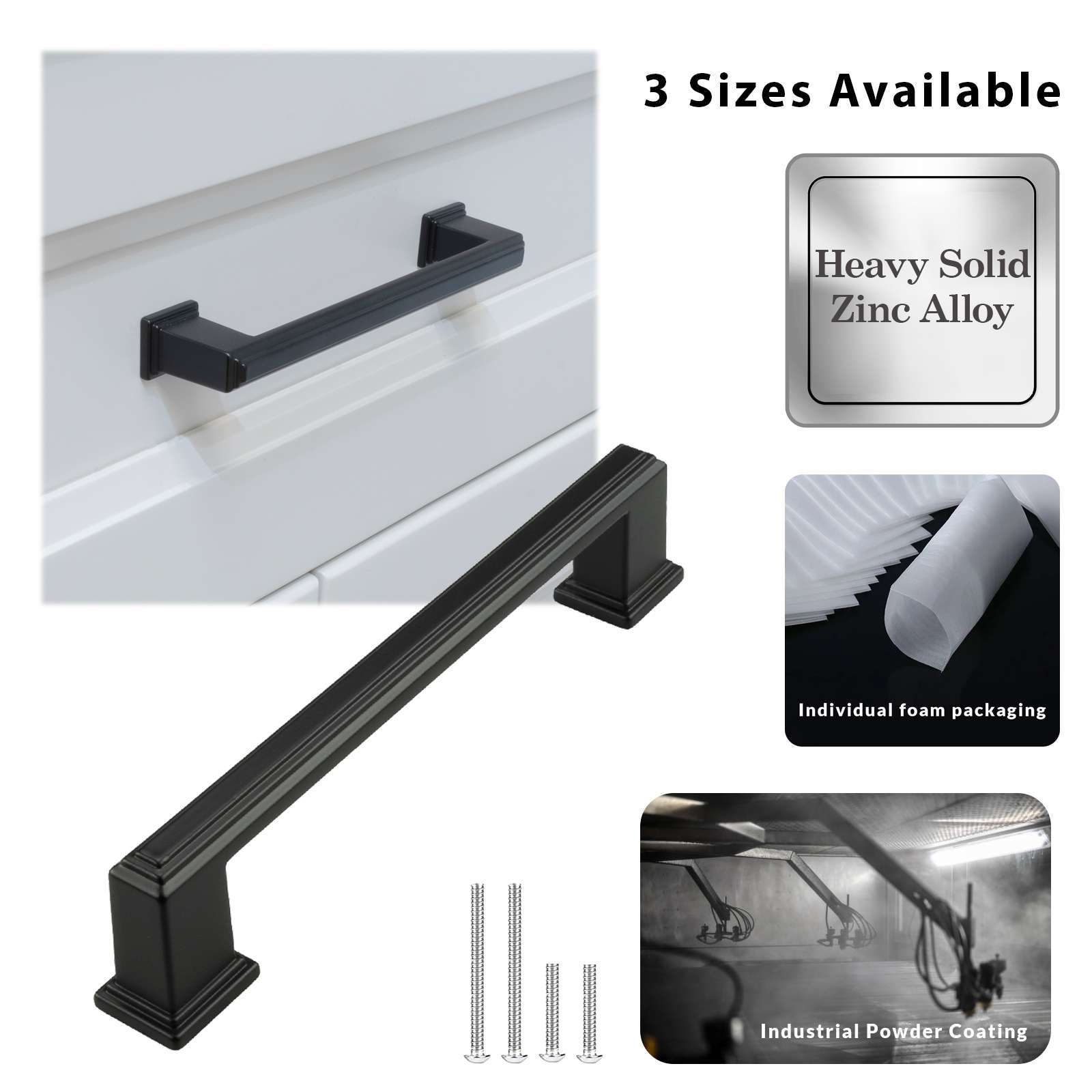Square Matte Black Solid Cabinet Handles Pulls Kitchen Bathroom Modern Style
