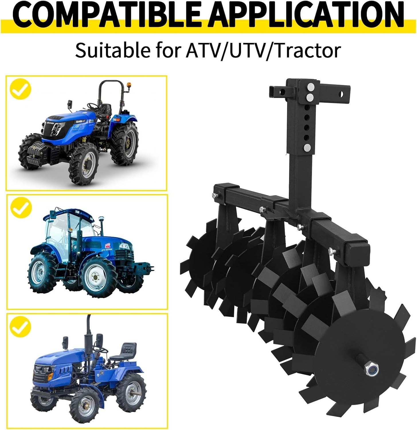 32" Cut Width ATV/UTV Disc Plow Harrow With 2" Receiver Hitch Heavy Duty Attach