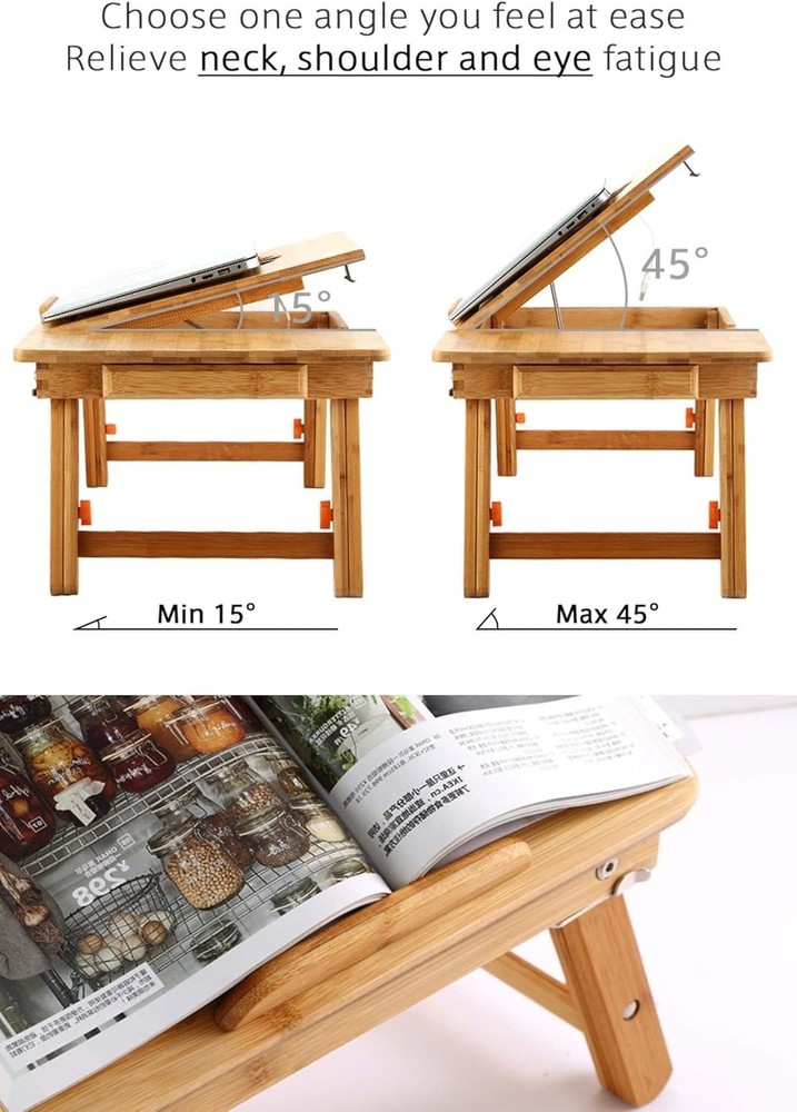Foldable Bamboo Bed Tray with Drawer