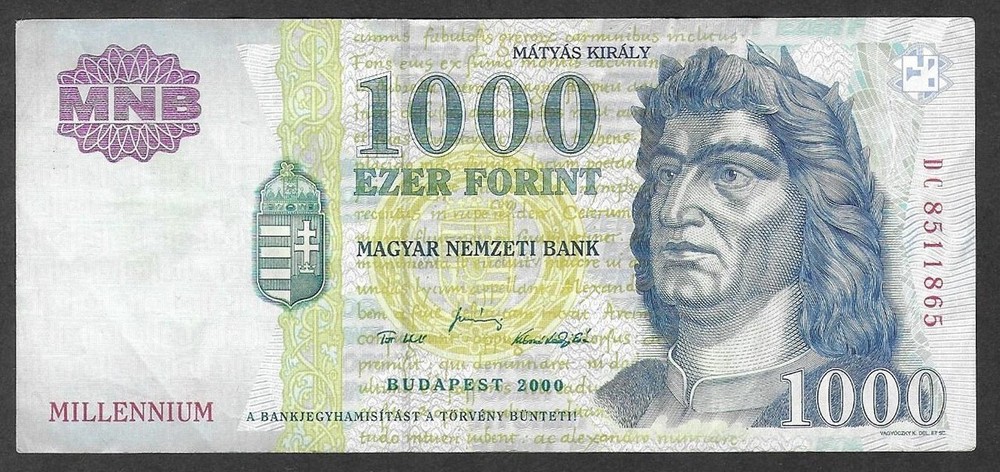 HUNGARY 1000 forint MILLENIUM ISSUE (year 2000) P185 circulated series DC