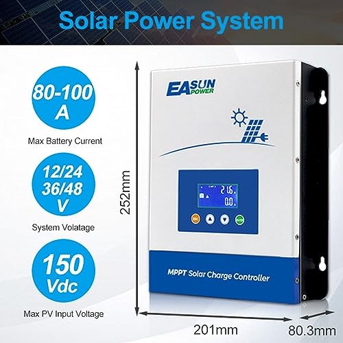 MPPT Solar Charge Controller,12V/24V/36V/48V Auto,Max Input 150V LCD 100A