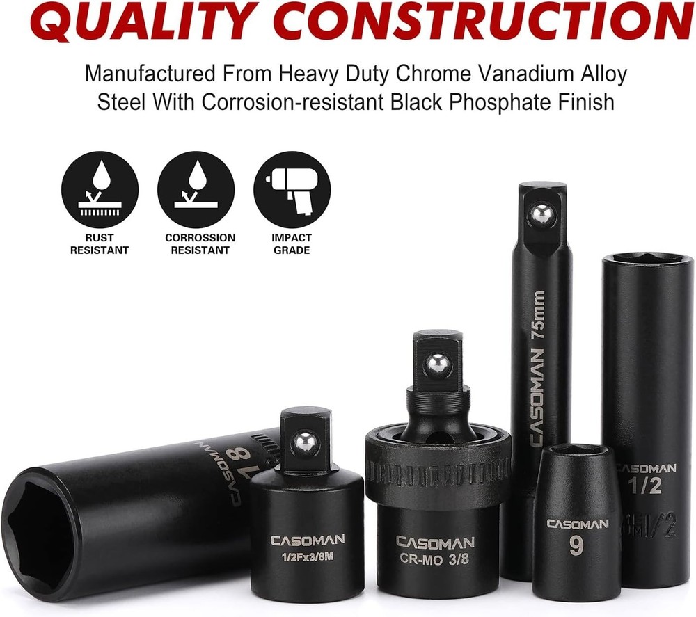 49-Piece Chrome Vanadium Drive Impact Socket Set - Durable & Corrosion-Resistant