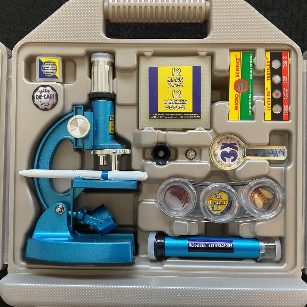 Micro-Science Complete Microscope Set Kids Science Kit Animal Fibers Tools Case