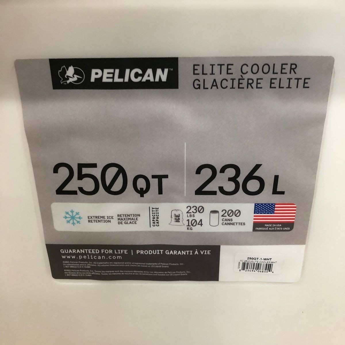 PELICAN Elite Outdoor Cooler 250QT White 200 Can Capacity**