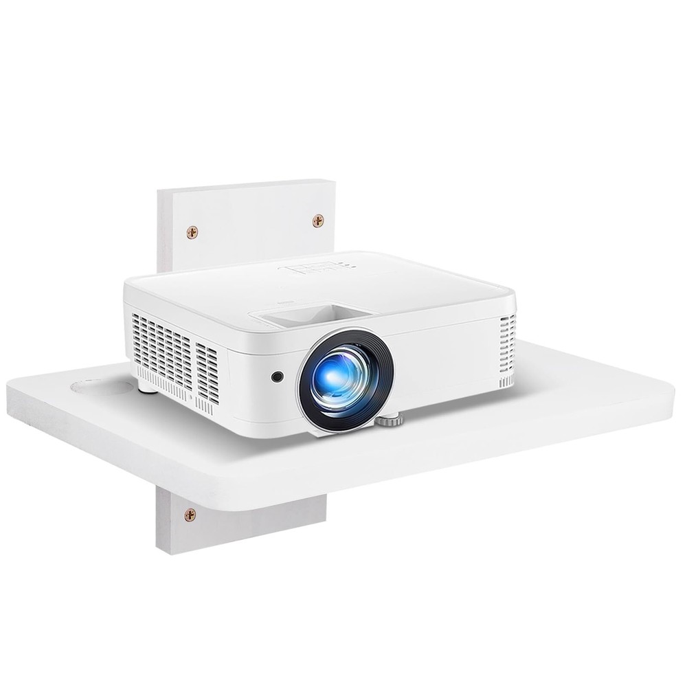 Solid Wood White Mini Projector Mount and Wall Holder - Floating Shelf for Ro...