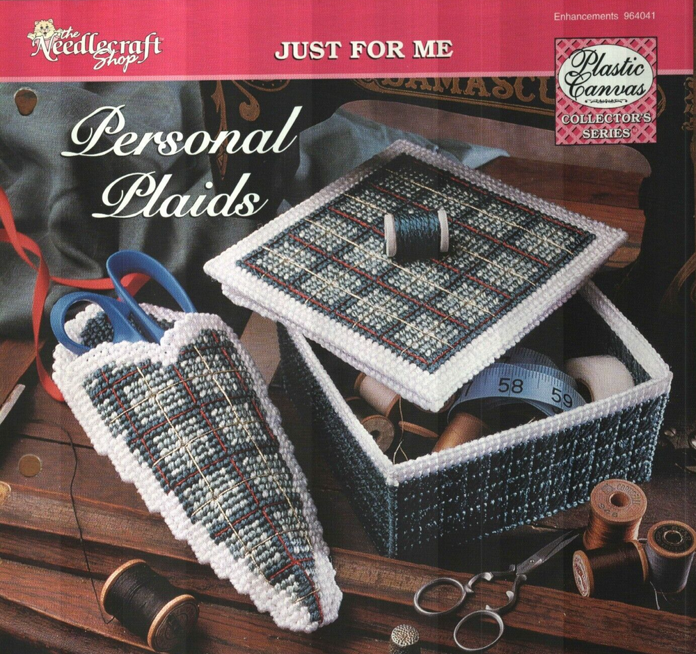 NEW PERSONAL PLAIDS SEWING BOX SCISSORS CASE PLASTIC CANVAS PATTERN INSTRUCTIONS