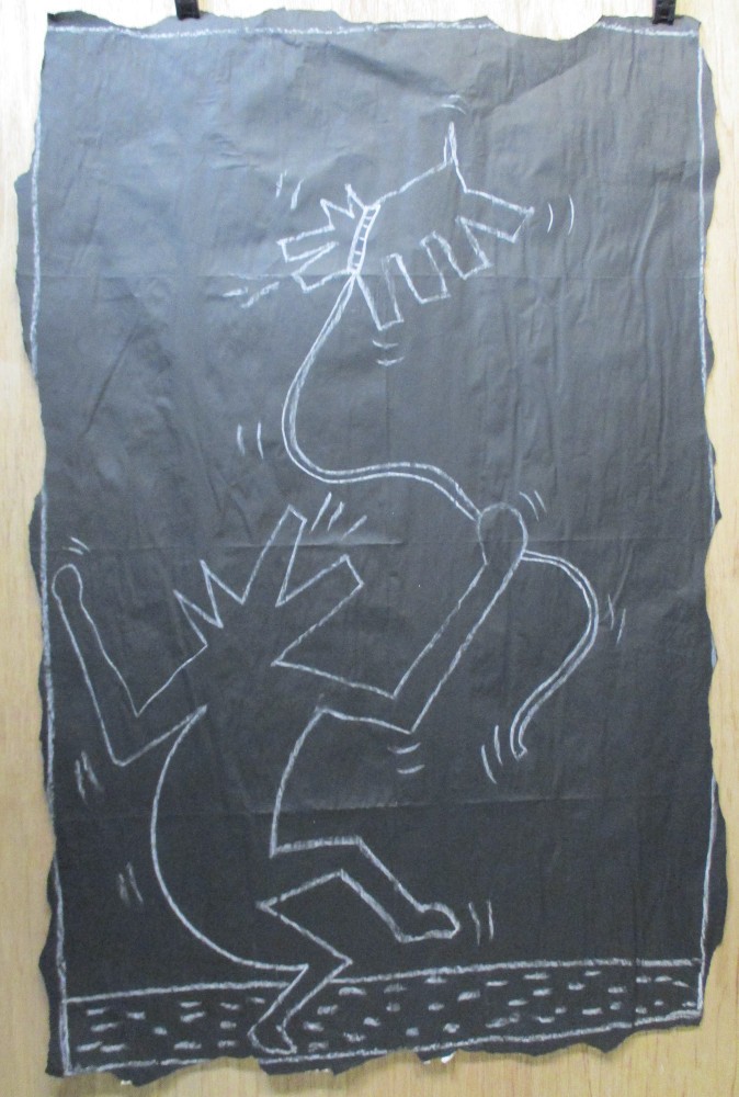 SUBWAY DRAWING chalk on black paper NYC wolfguy dog Graffiti 80s - KEITH HARING