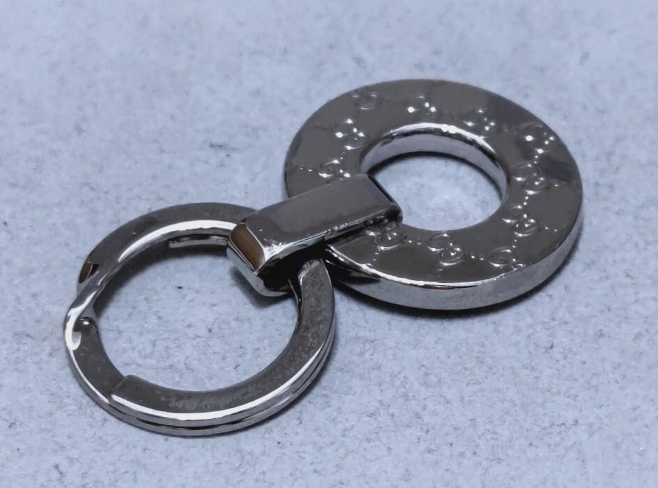 GUCCI Key Ring Silver GG Logo Pattern USED Auth Rare #9230