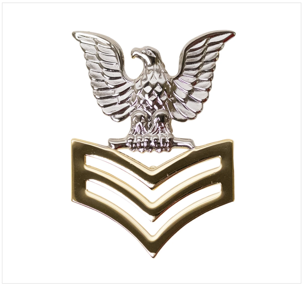 GENUINE U.S. NAVY CAP DEVICE: E6 GOOD CONDUCT - SILVER EAGLE WITH GOLD CHEVRONS