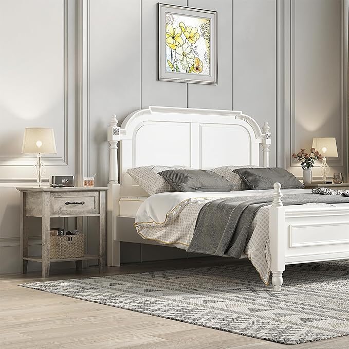 Nightstand Modern Grey End Table Side Table with Storage Drawer for Bedroom