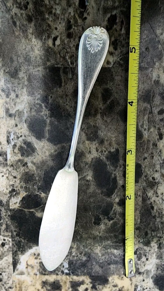 WM A ROGERS/ONEIDA ANTIQUE c1898 SHELL TINY SILVERPLATED MASTER BUTTER KNIFE 🧈